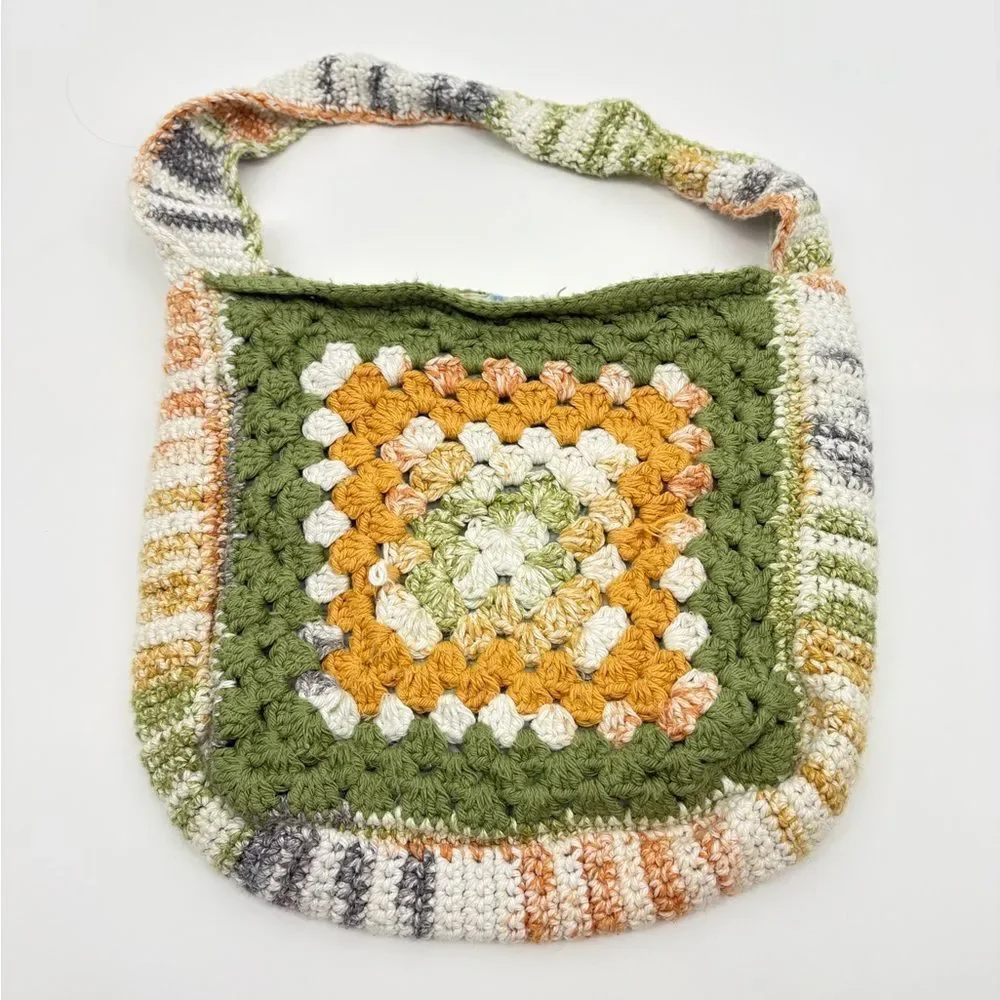 Handcrafted vintage granny Multicolor Crochet Shoulder Bag